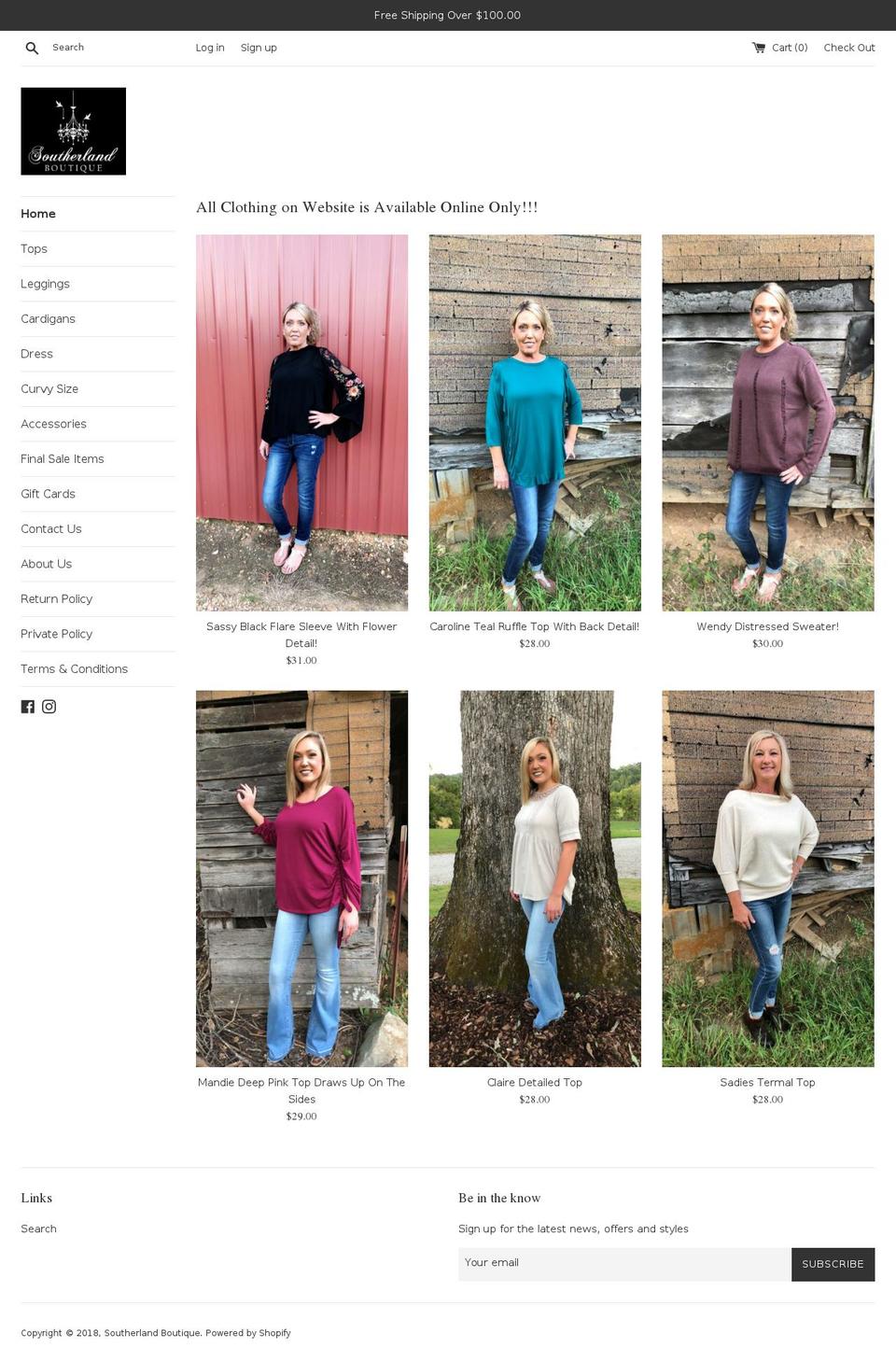 southerlandboutique.com — Shopify storefront screenshot