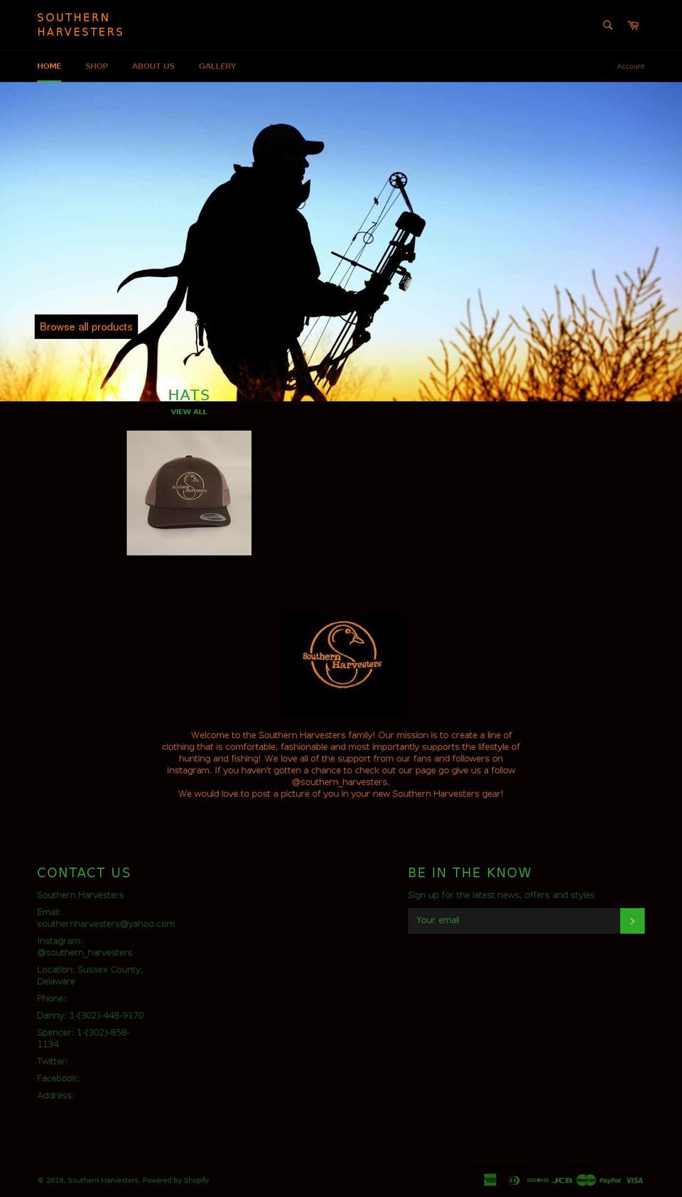 southern-harvesters.com shopify website screenshot