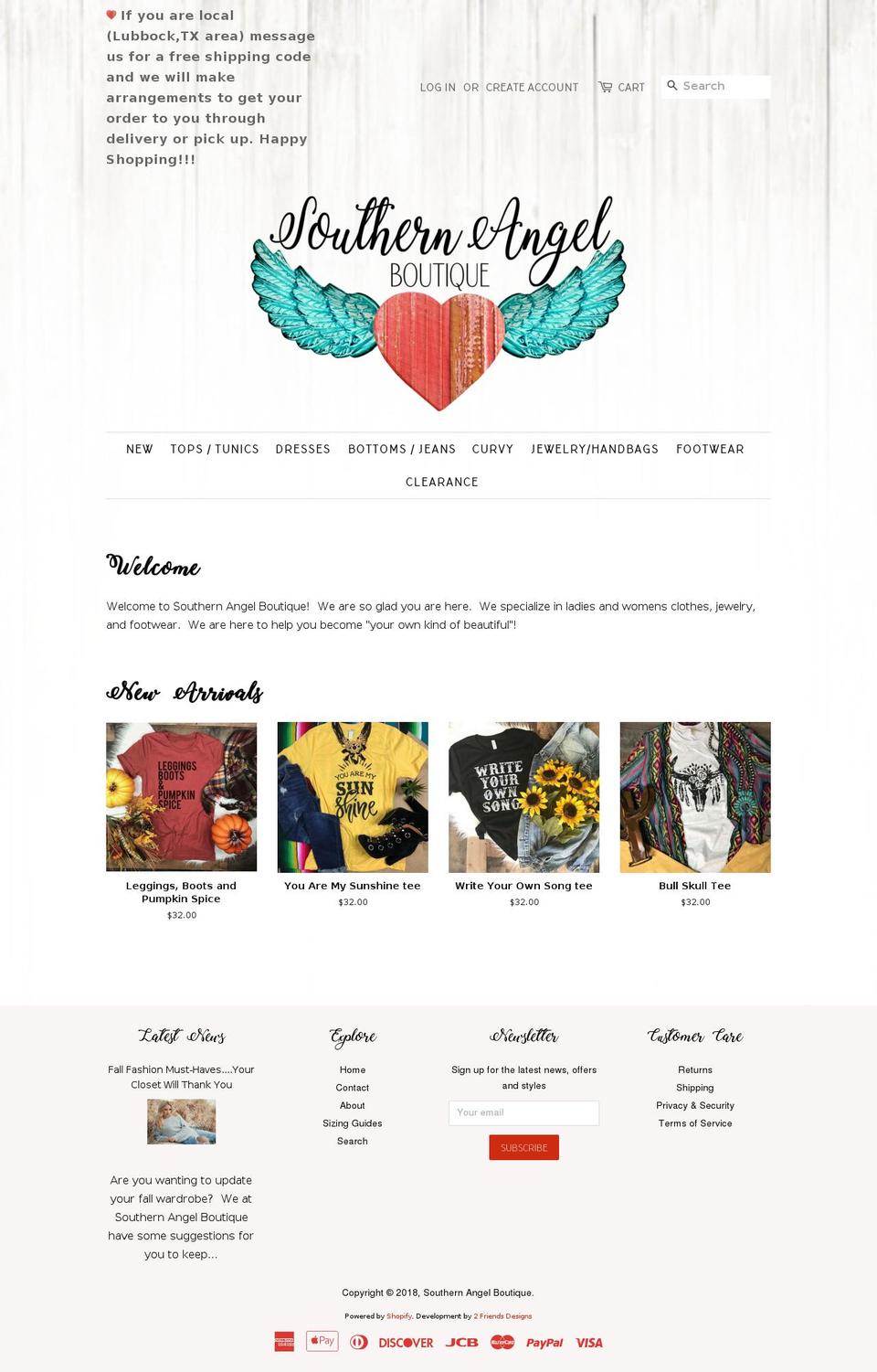 southernangelboutique.com — Shopify storefront screenshot