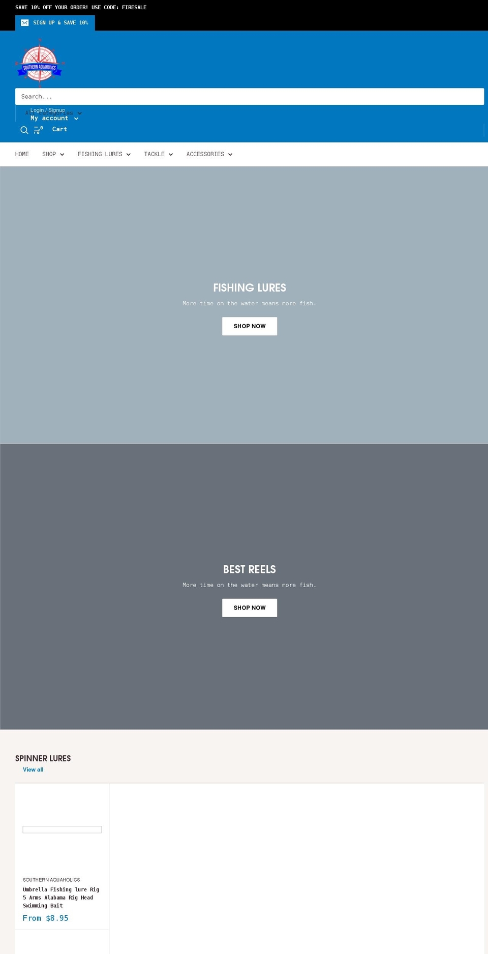 southernaquaholics.com shopify website screenshot