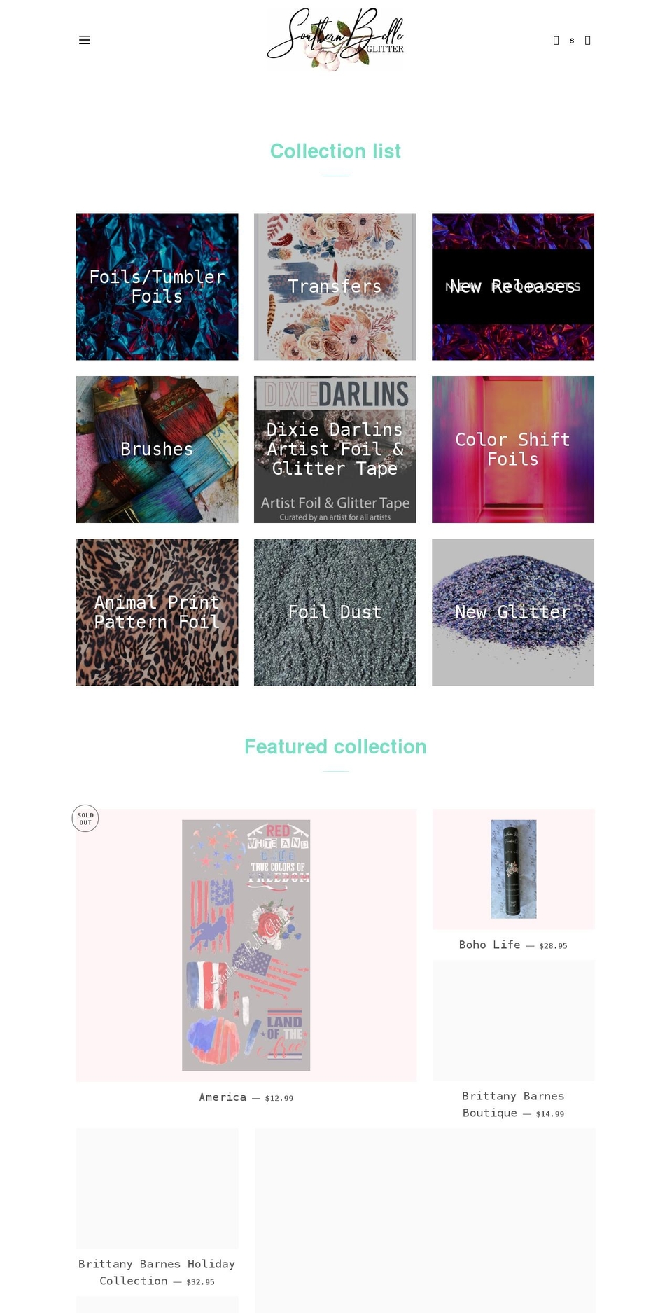 southernbelleglitter.com — Shopify storefront screenshot