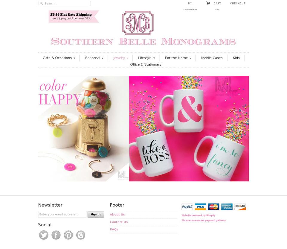 southernbellemonograms.com shopify website screenshot