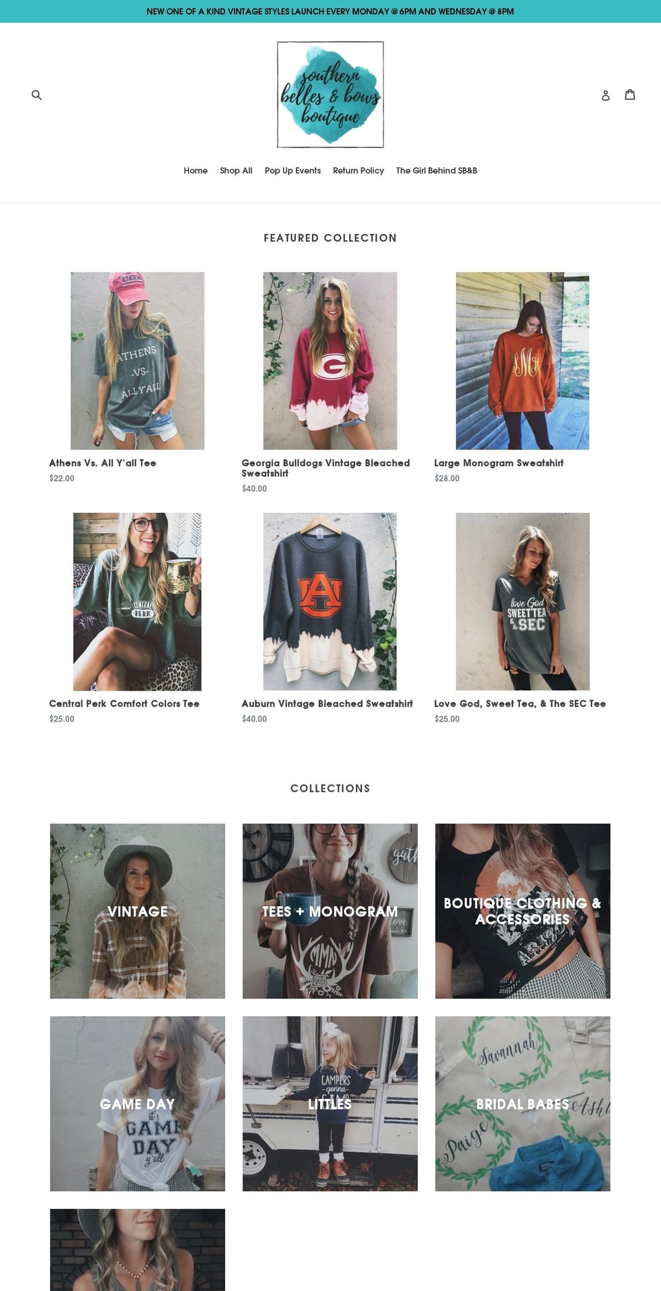 southernbellesandbows.com shopify website screenshot