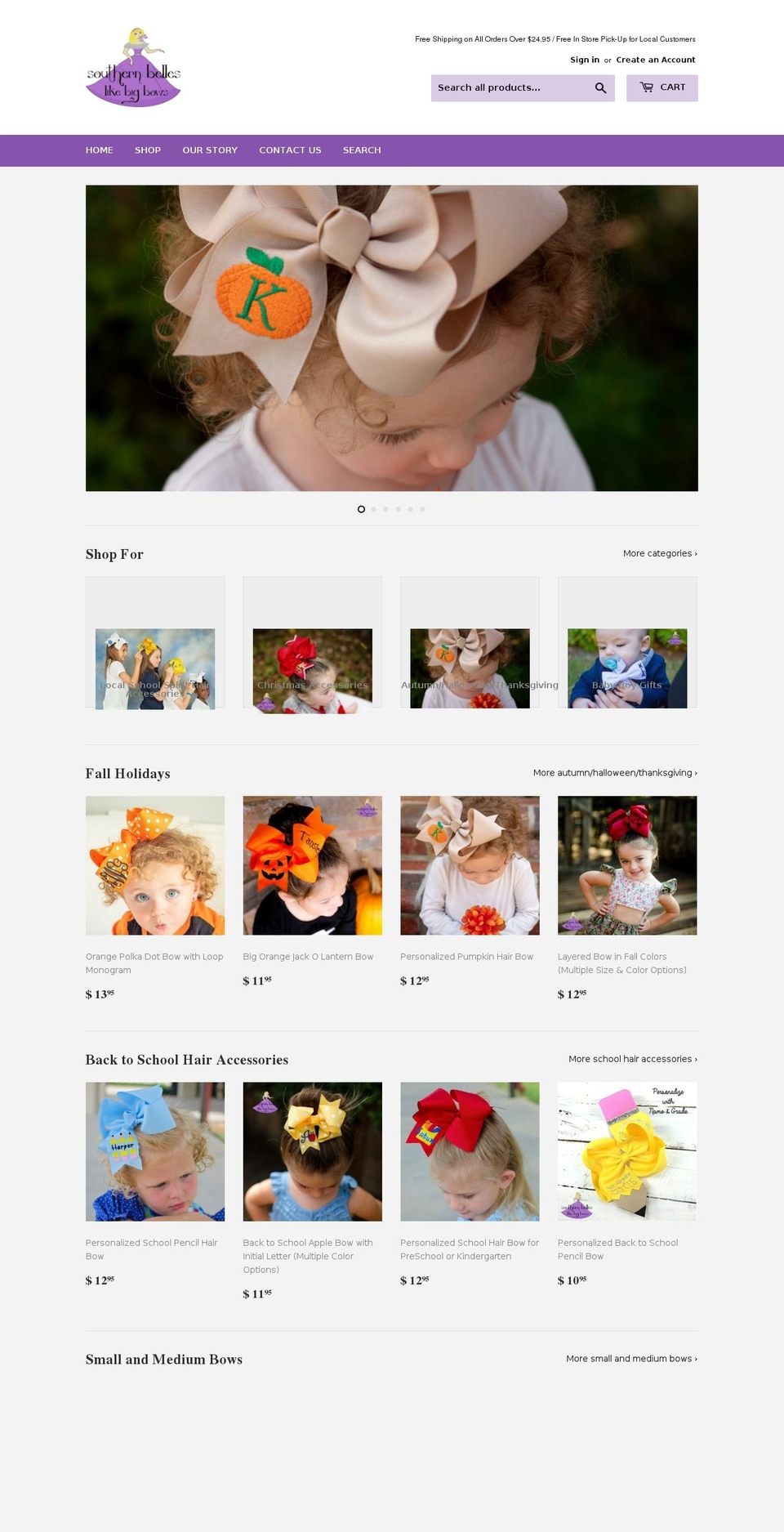 southernbelleslikebigbows.com — Shopify storefront screenshot