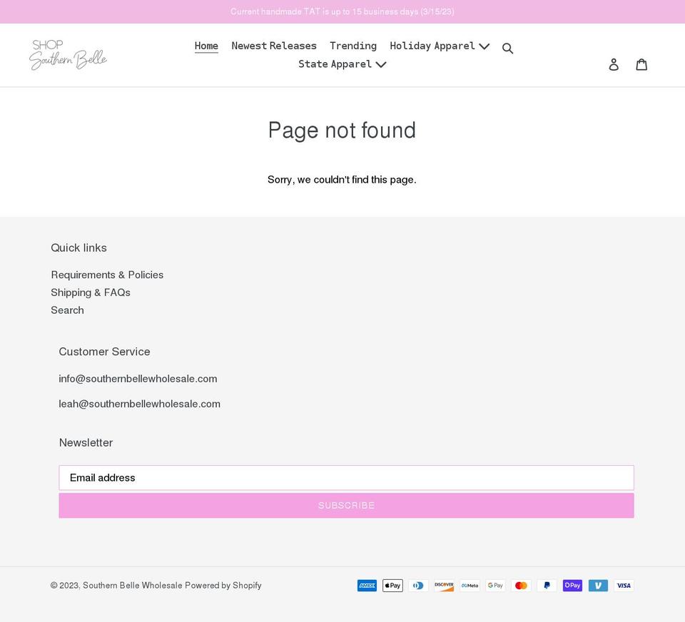 southernbellewholesale.com shopify website screenshot