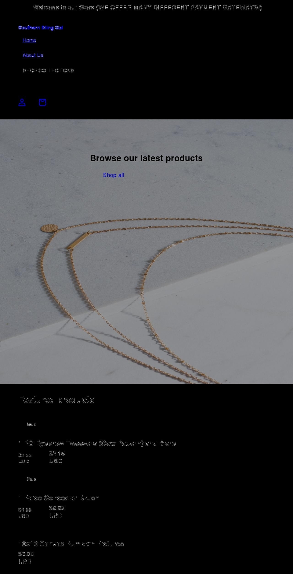 southernblinggal.com shopify website screenshot