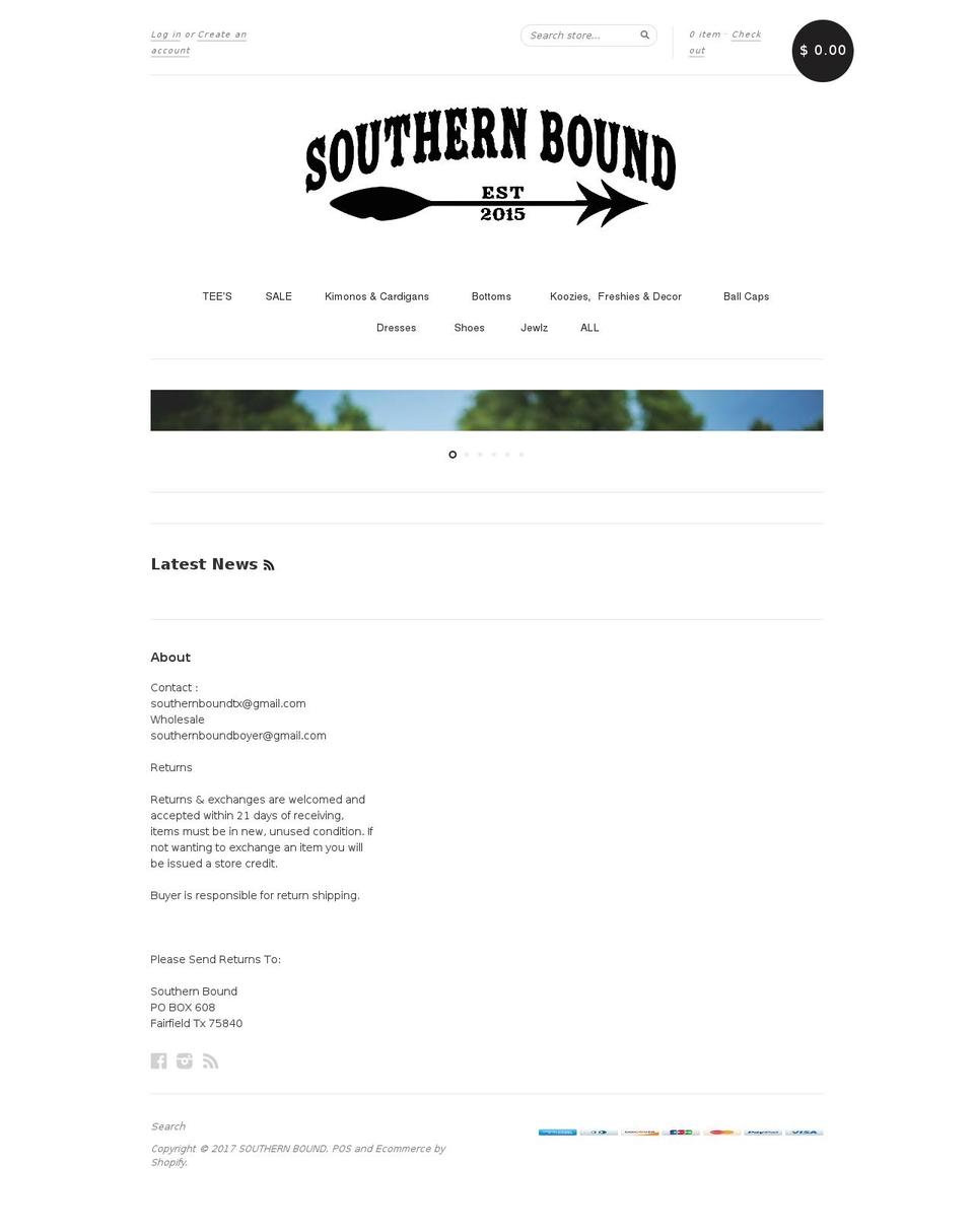 southernbound.net shopify website screenshot