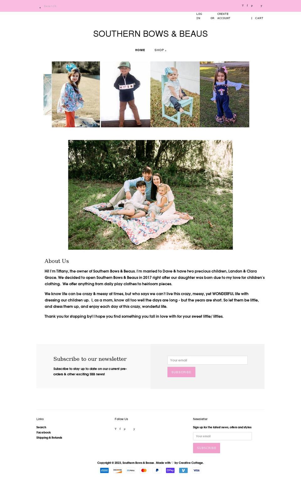 southernbowsandbeaus.com shopify website screenshot