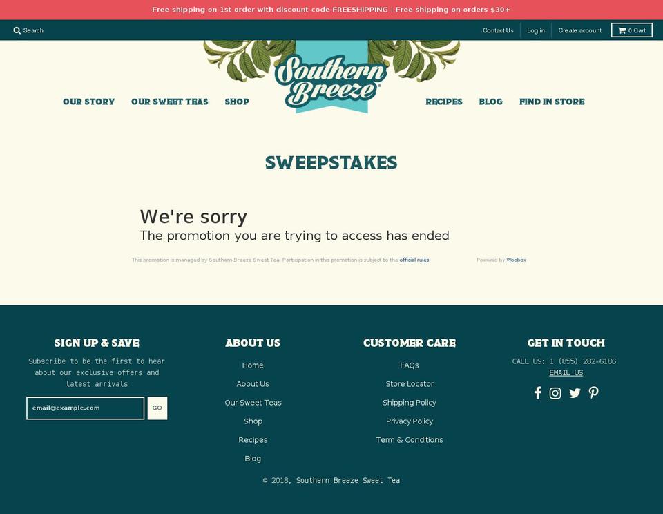 southernbreezewin.com — Shopify storefront screenshot