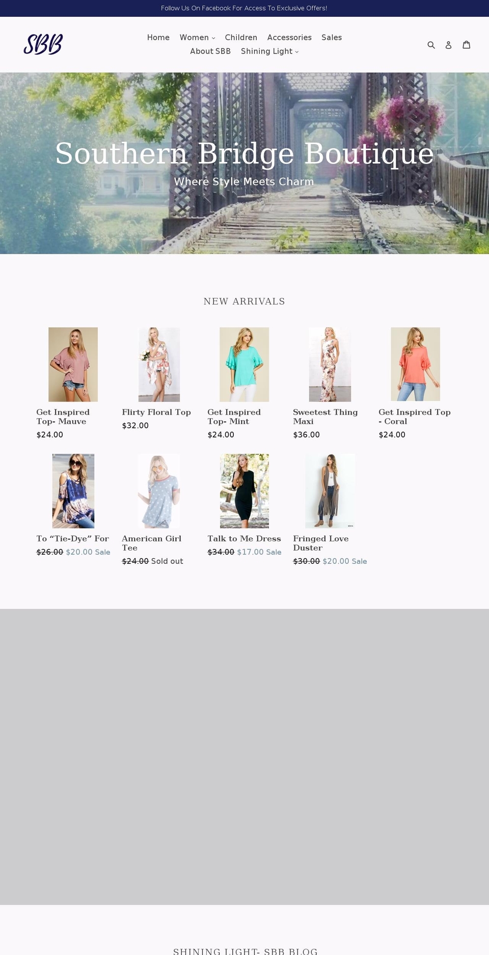 southernbridgeboutique.com — Shopify storefront screenshot