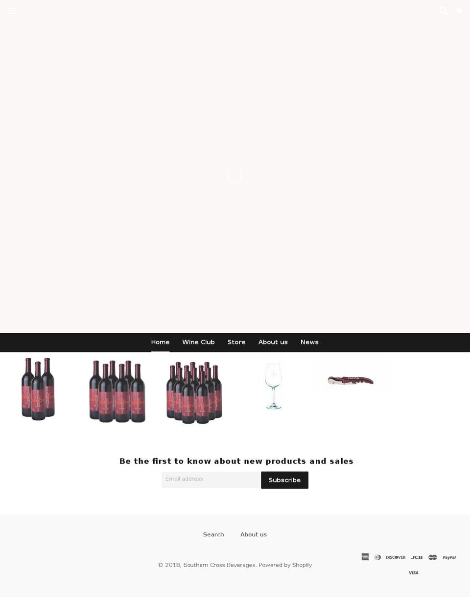 southerncrossbeverages.com — Shopify storefront screenshot