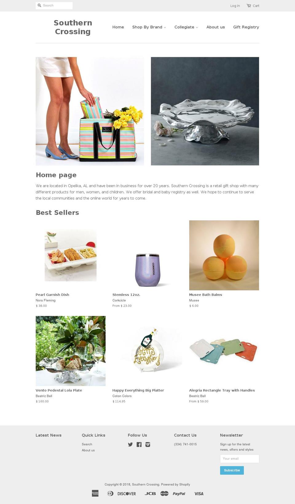 southerncrossingopelika.com shopify website screenshot