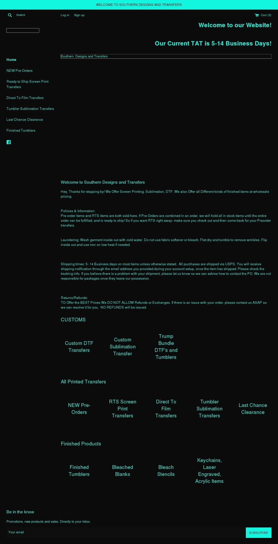 southerndesignsandtransfers.com shopify website screenshot