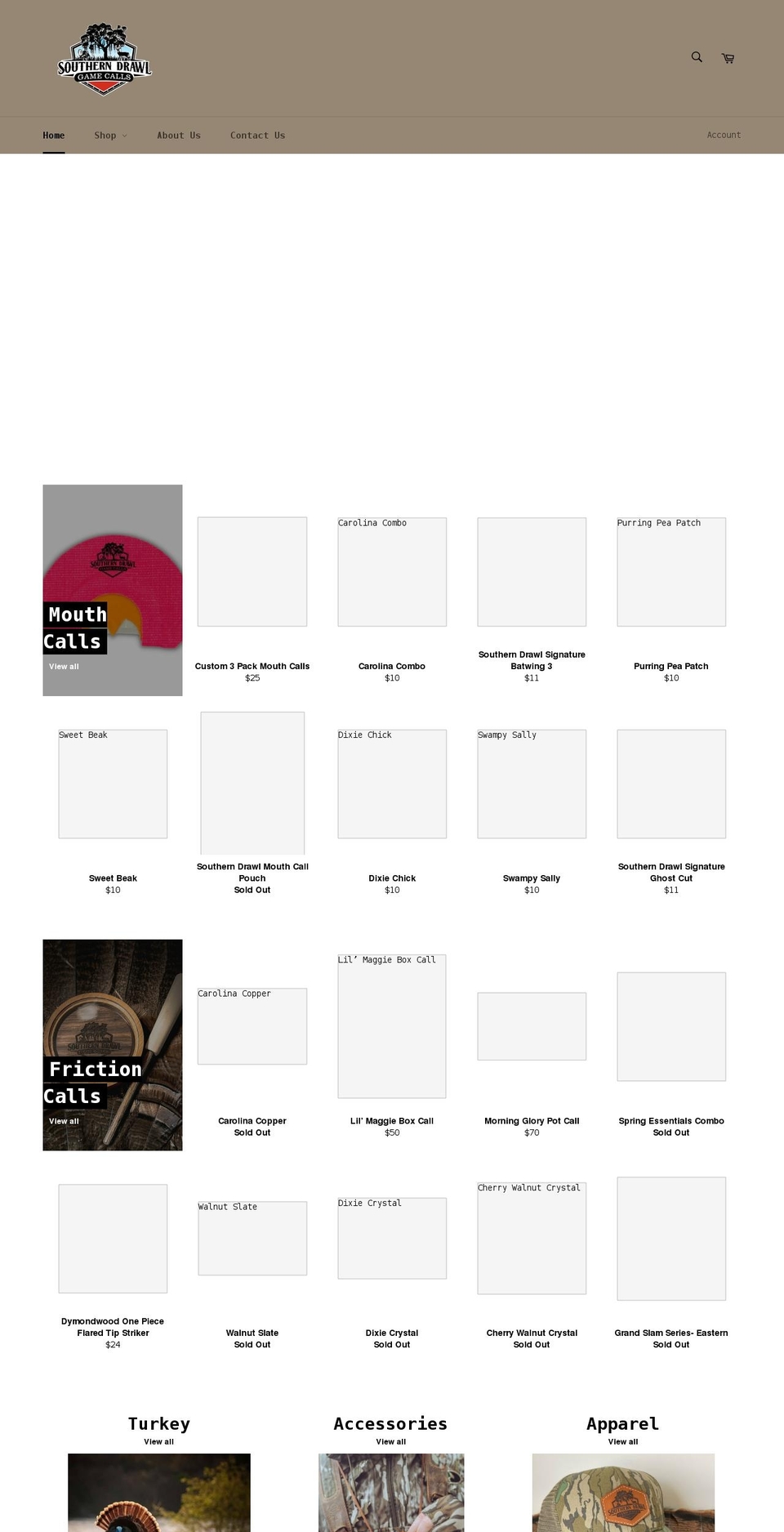 southerndrawlgamecalls.com shopify website screenshot