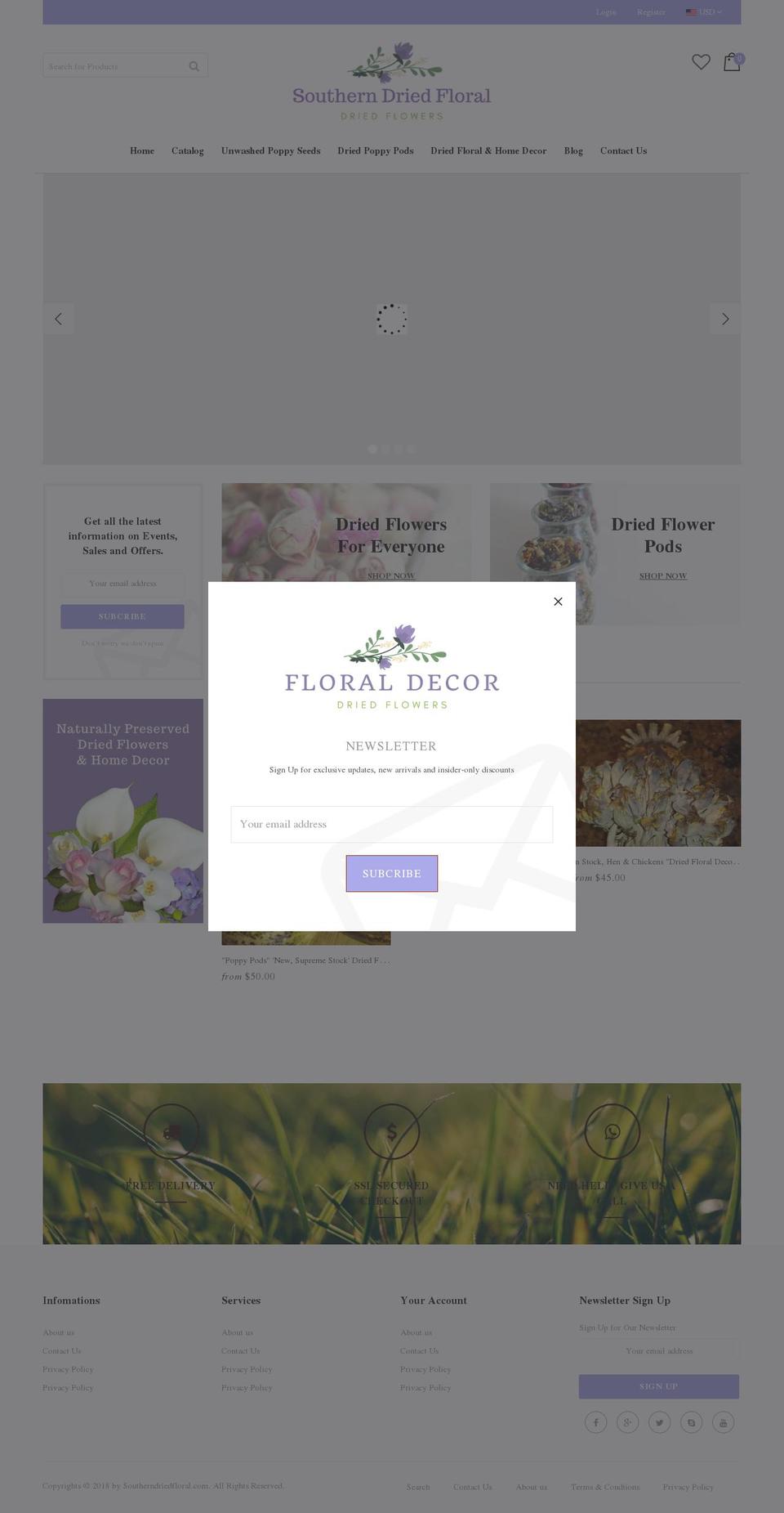 southerndriedfloral.com shopify website screenshot