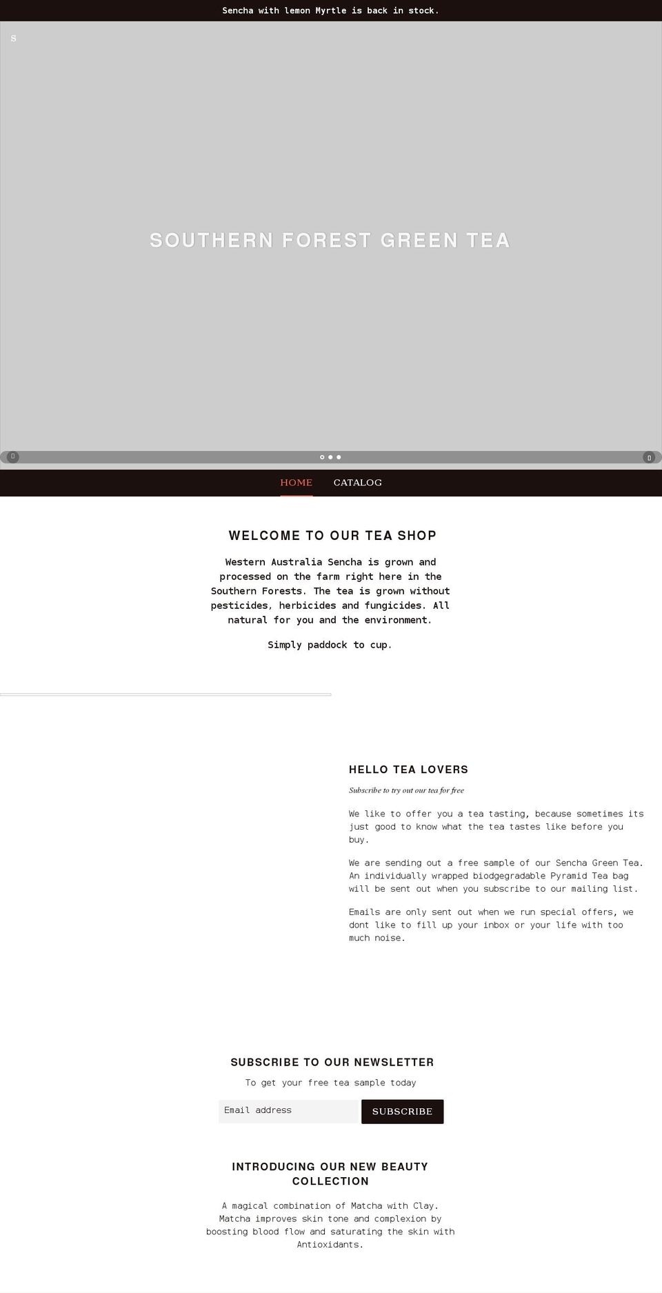 southernforestgreentea.com shopify website screenshot