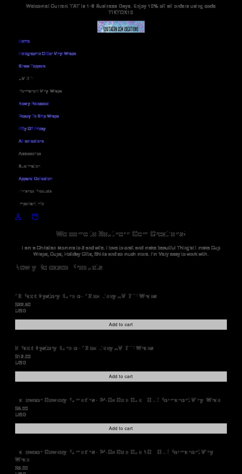 southerngemcreations.com shopify website screenshot