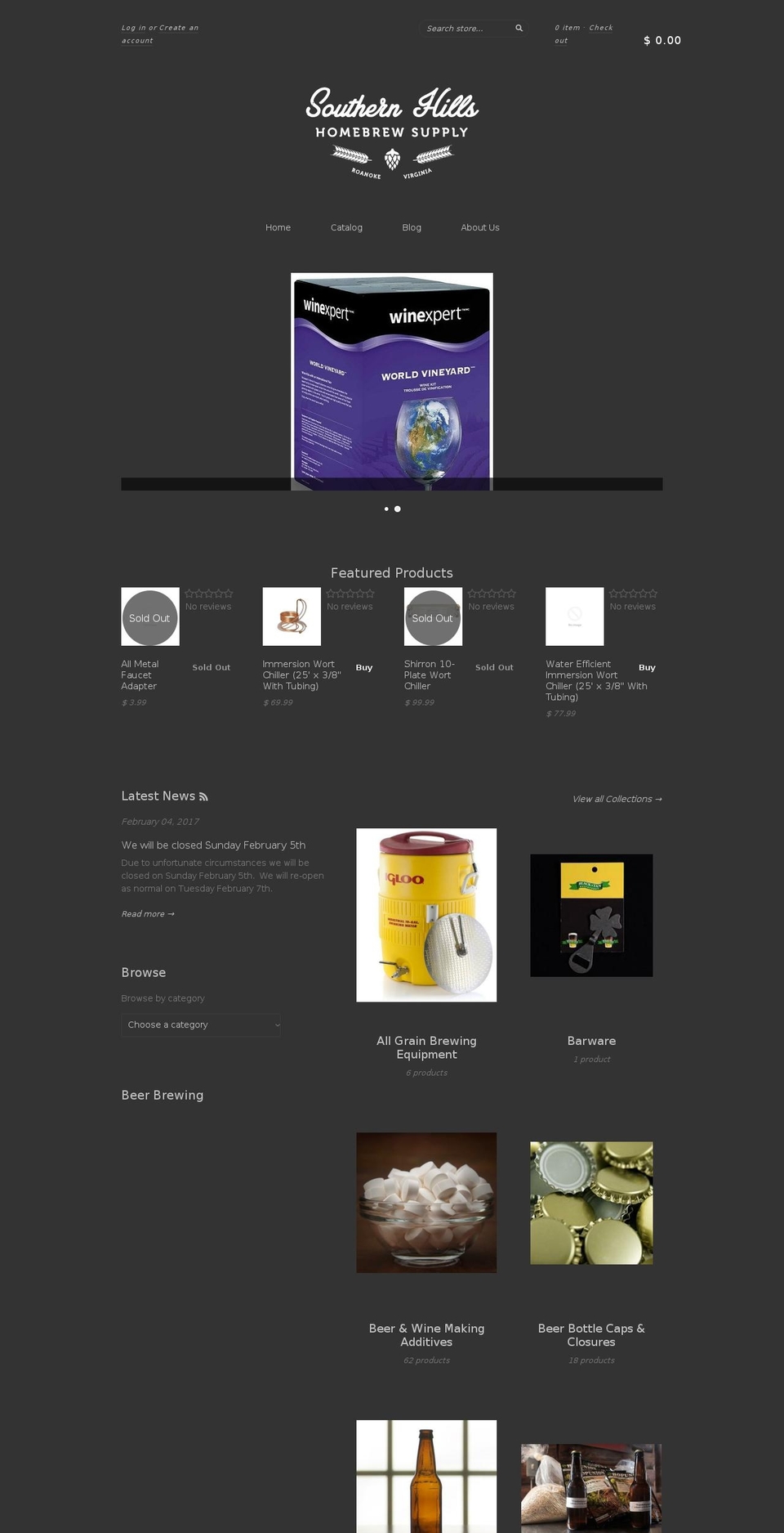 southernhillshomebrew.com shopify website screenshot