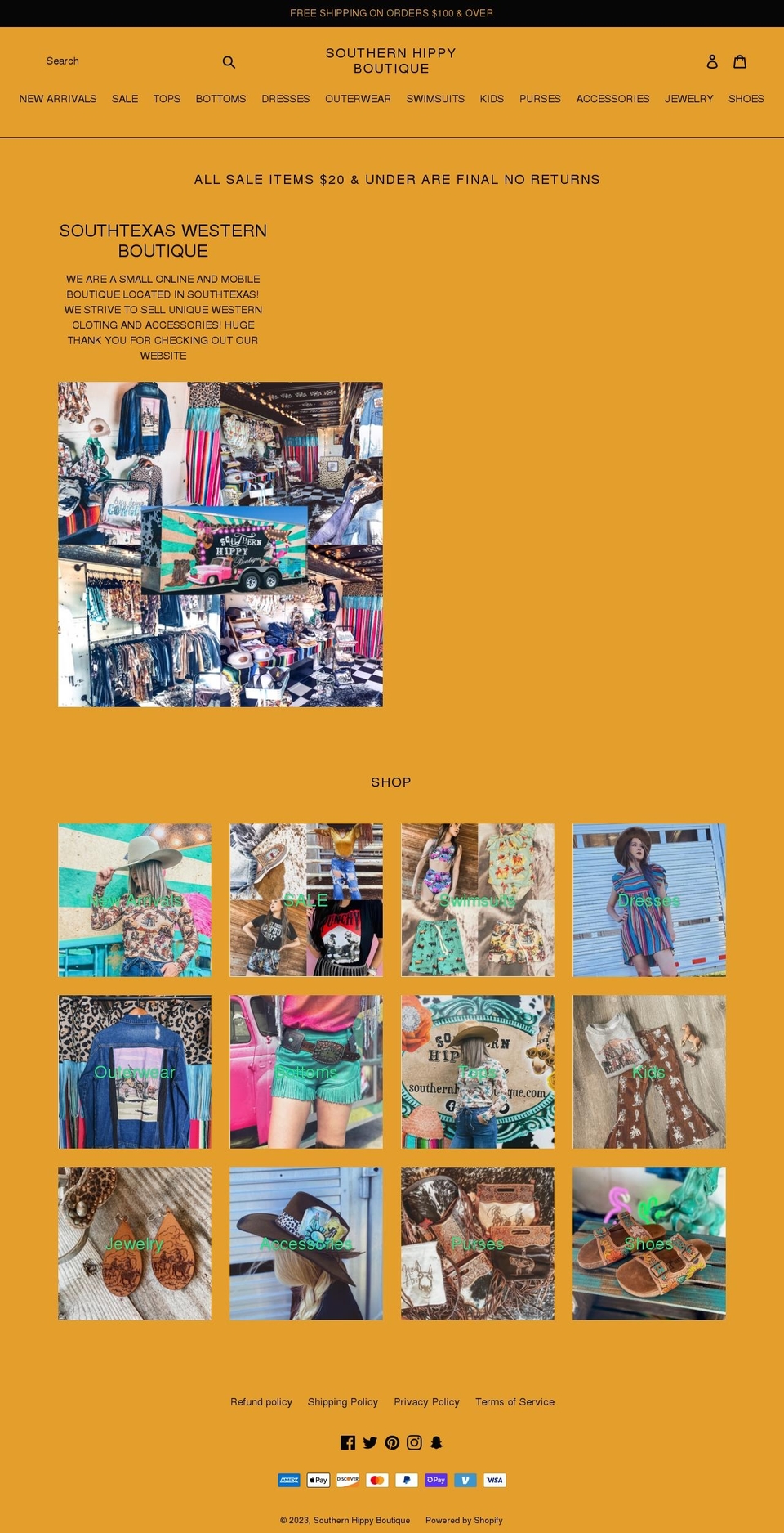 southernhippyboutique.com shopify website screenshot