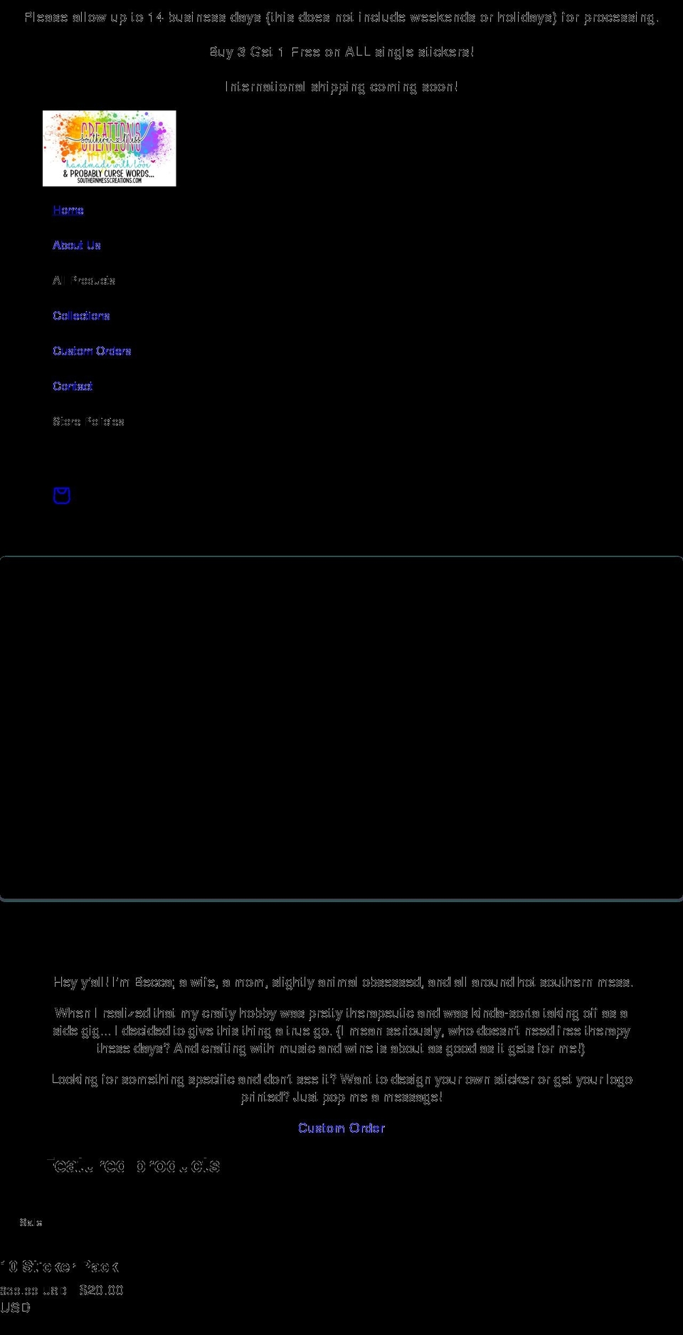 southernmesscreations.com shopify website screenshot