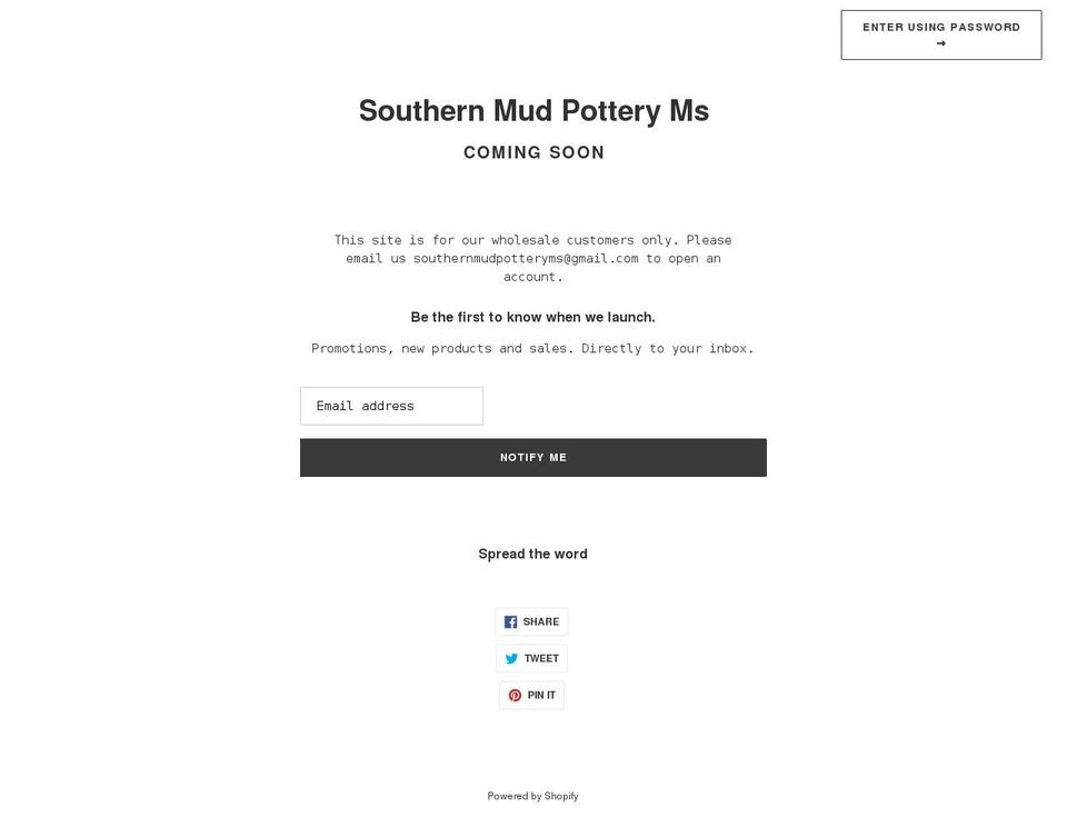 southernmudpottery.net shopify website screenshot