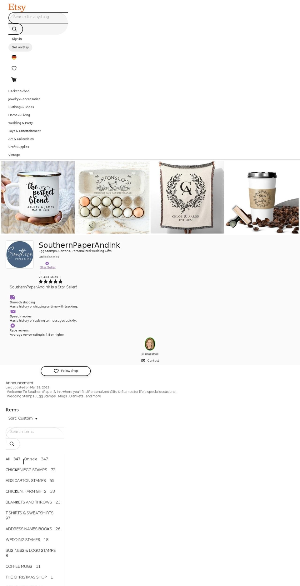 southernpaperandink.com shopify website screenshot