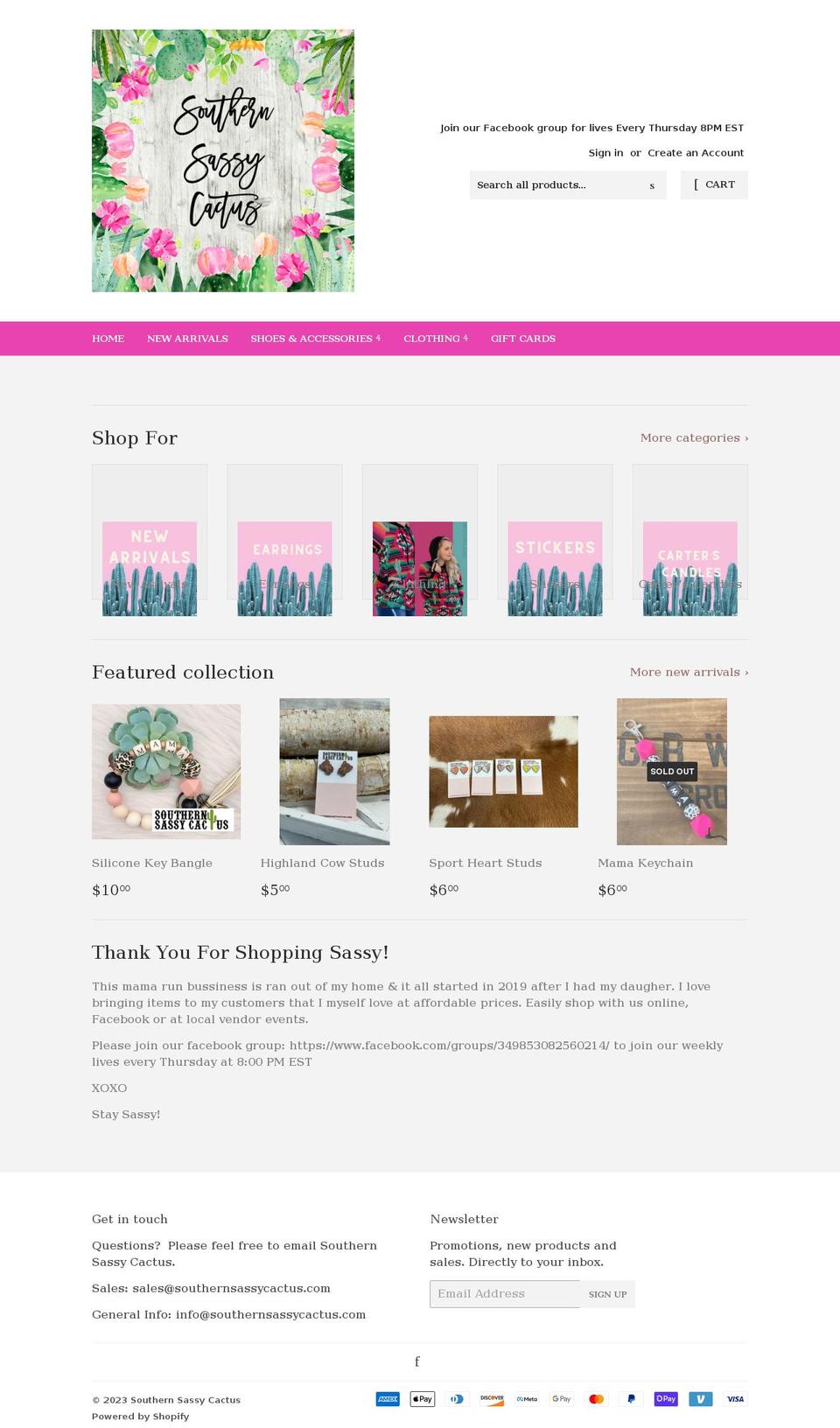 southernsassycactus.com shopify website screenshot