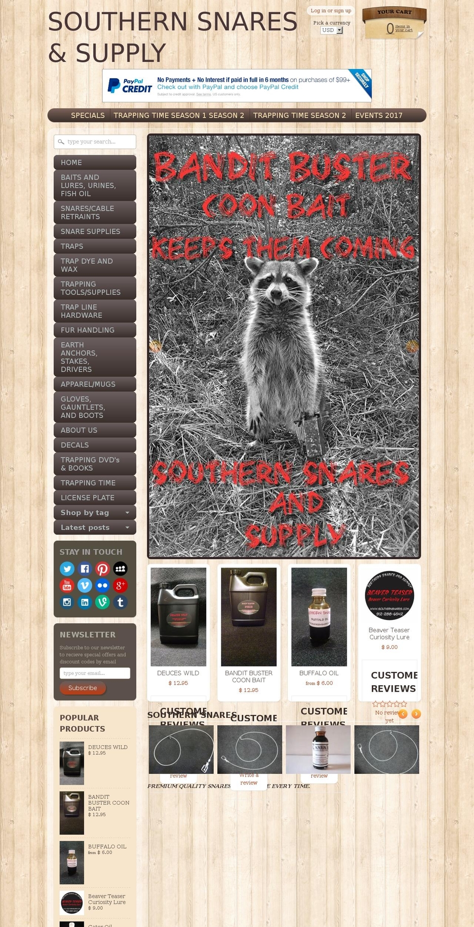 southernsnares.com shopify website screenshot