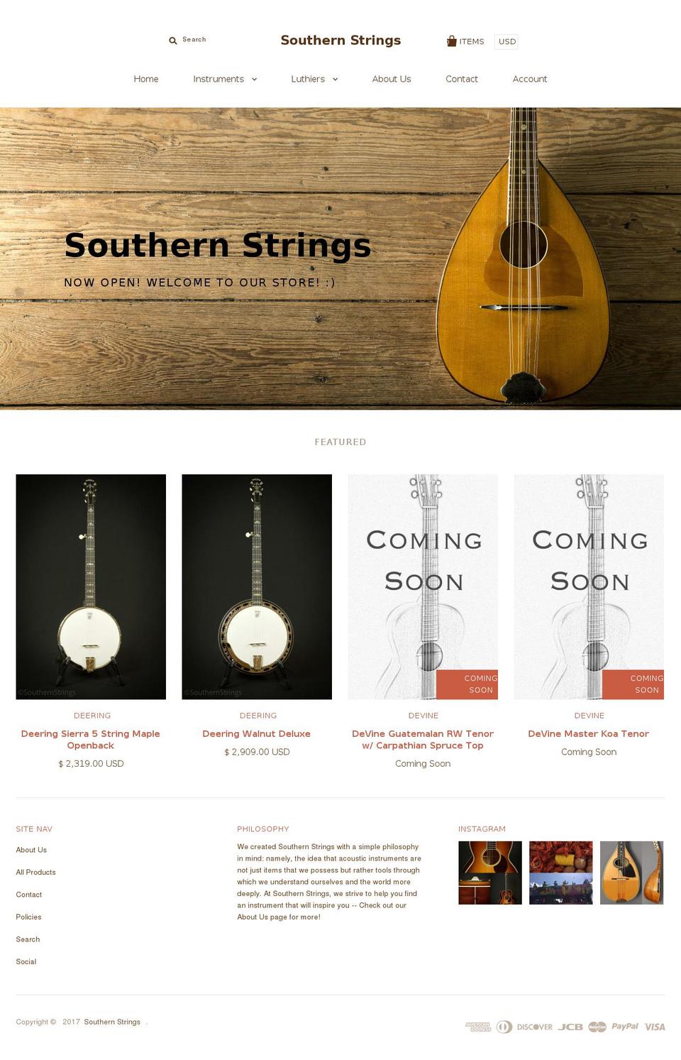 Main Theme Shopify theme site example southernstrings.com