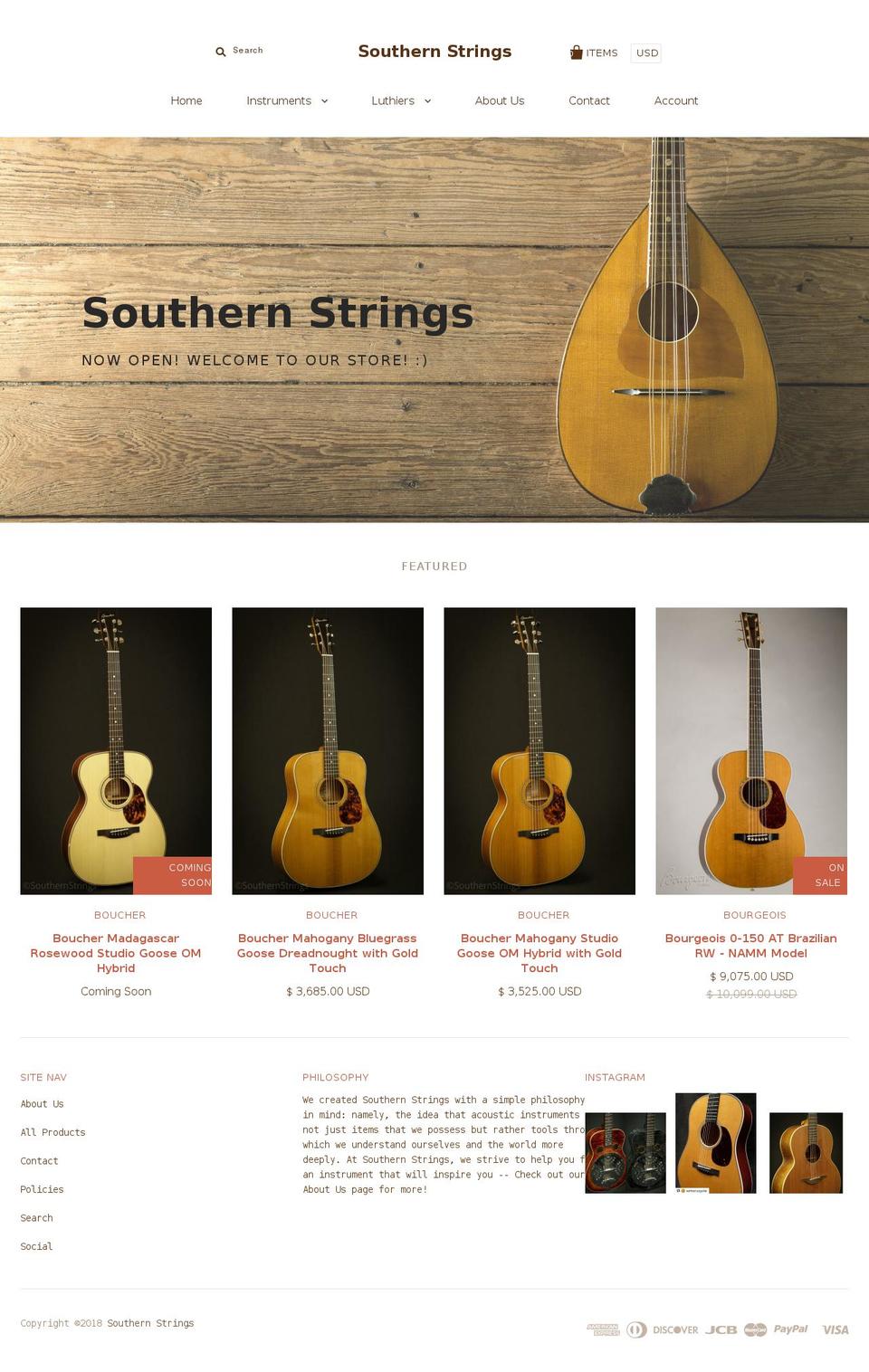 southernstrings.us shopify website screenshot