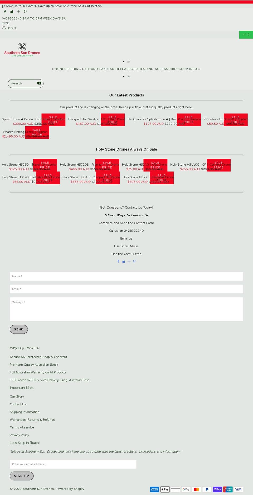 southernsundrones.com.au shopify website screenshot