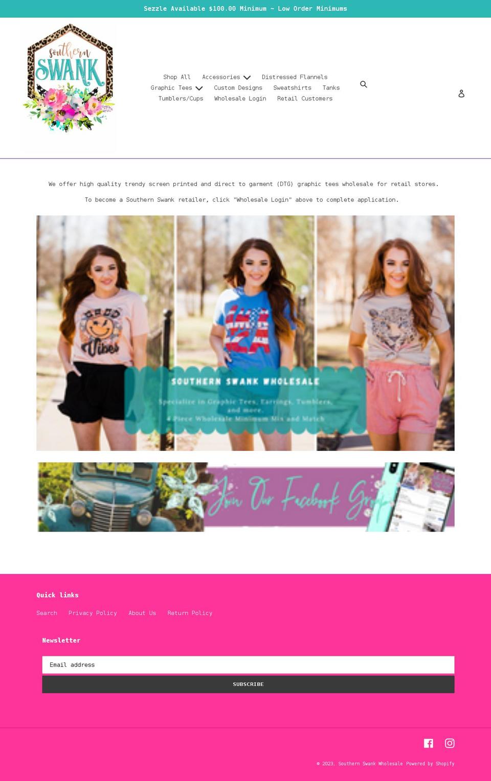 southernswankwholesale.com shopify website screenshot