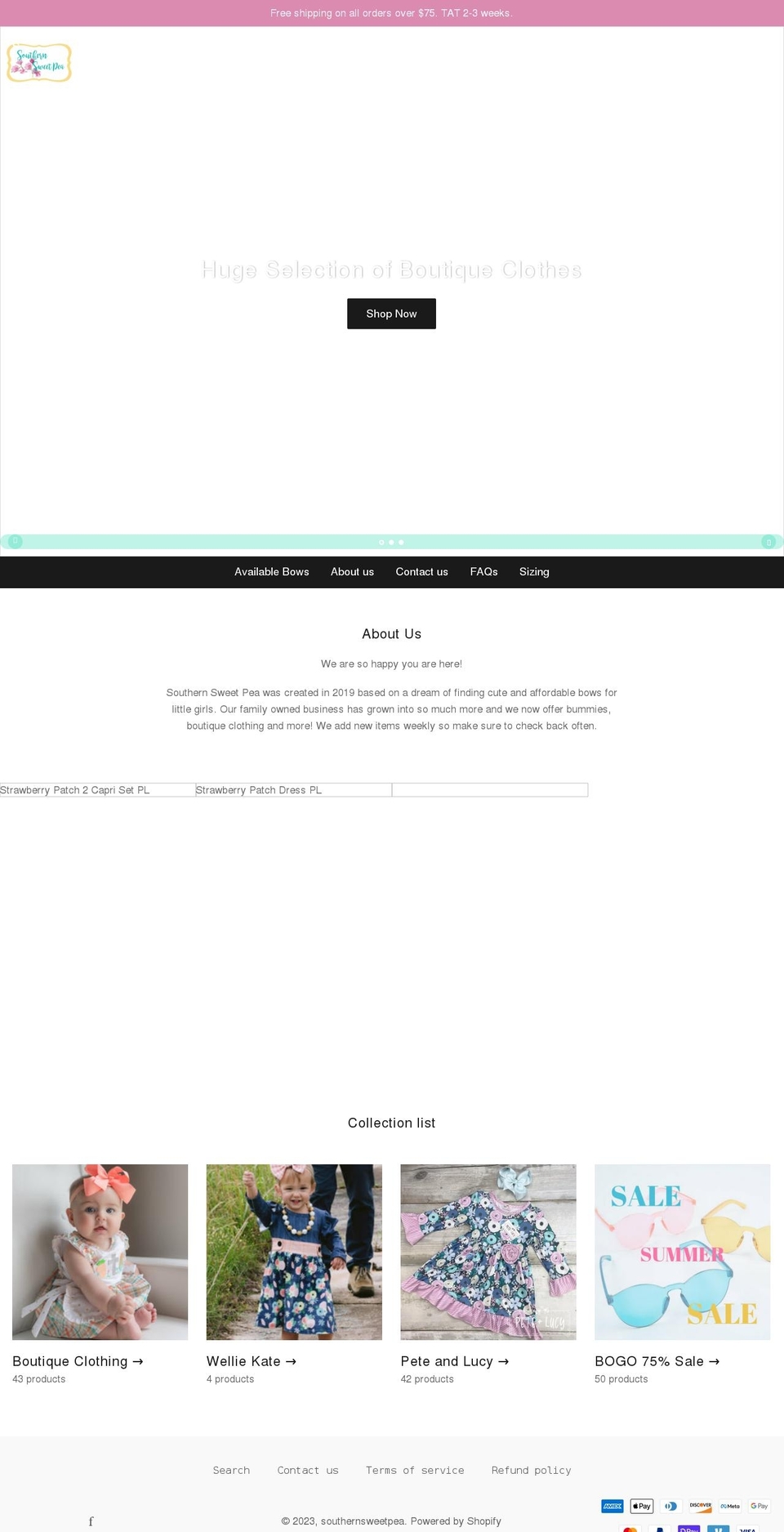 southernsweetpea.com shopify website screenshot