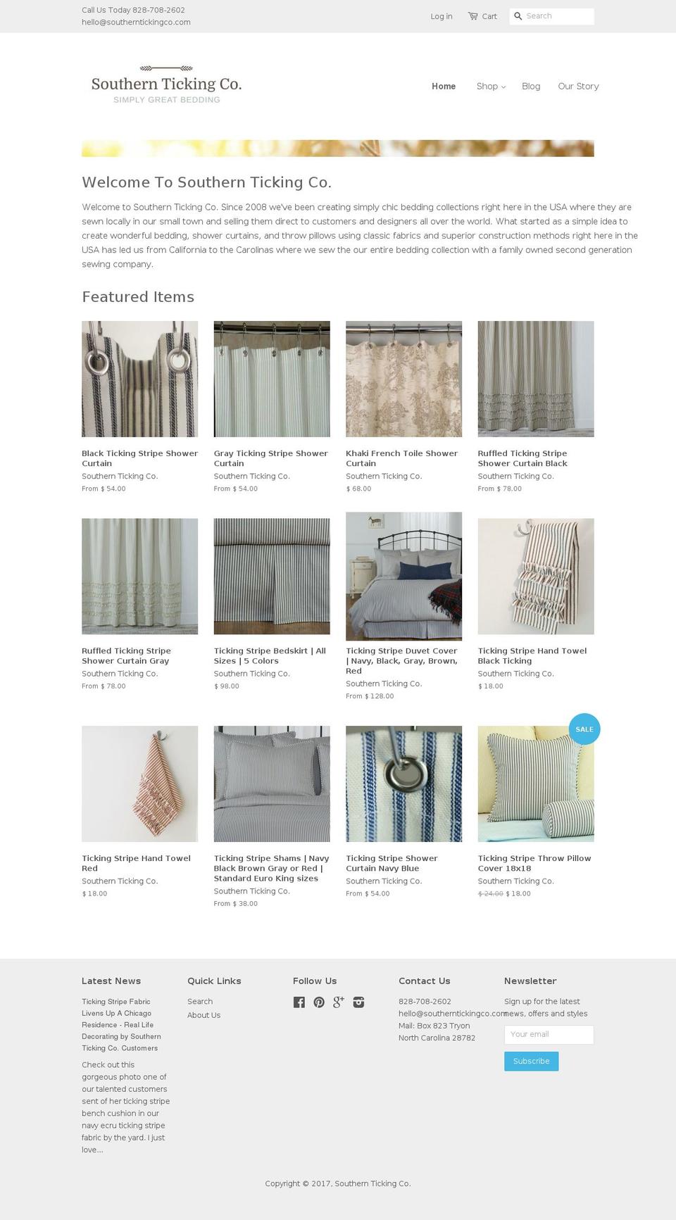 southerntickingco.com shopify website screenshot