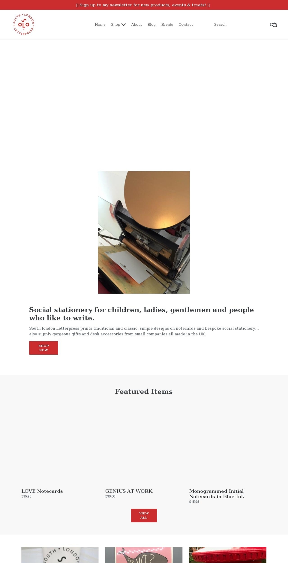 southlondonletterpress.co.uk shopify website screenshot