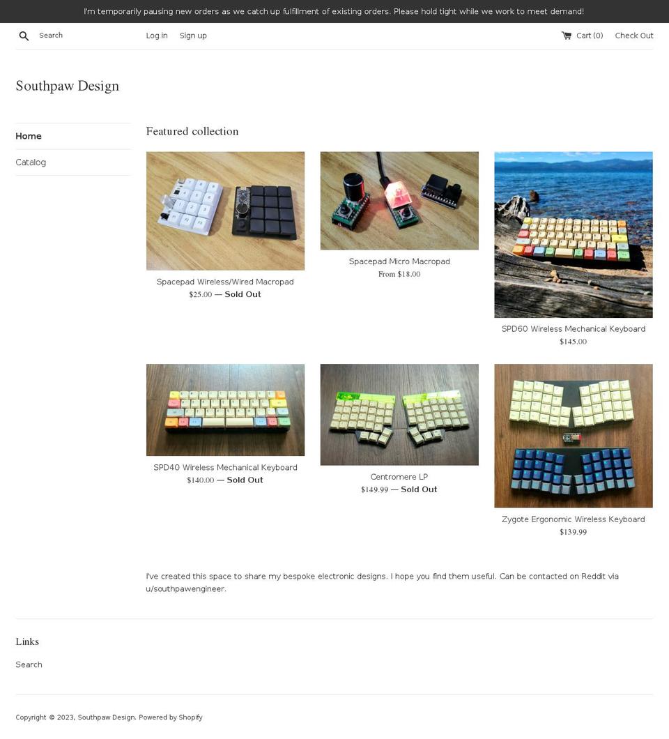 southpawdesign.net shopify website screenshot