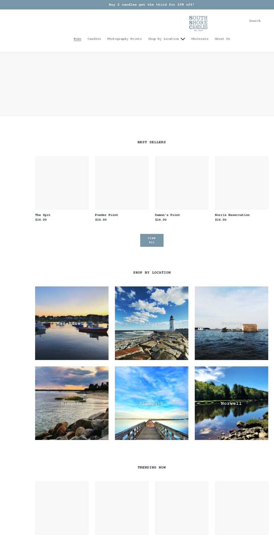 southshorecandles.com shopify website screenshot