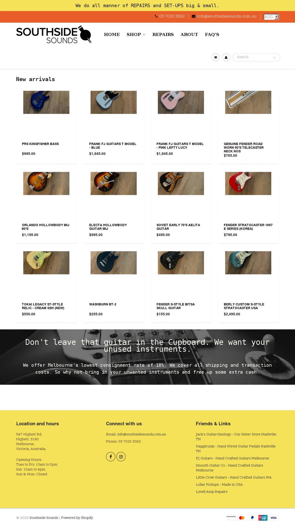 southsidesounds.com.au shopify website screenshot
