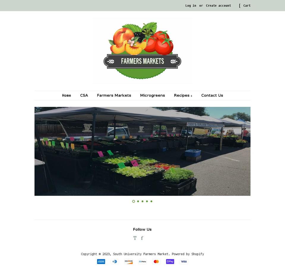southuniversityfarmersmarket.com — Shopify storefront screenshot