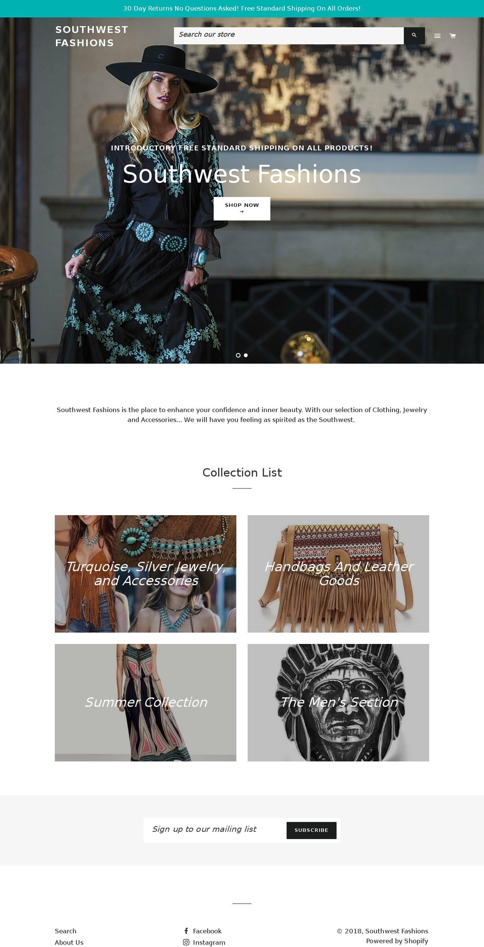 southwestfashions.com — Shopify storefront screenshot