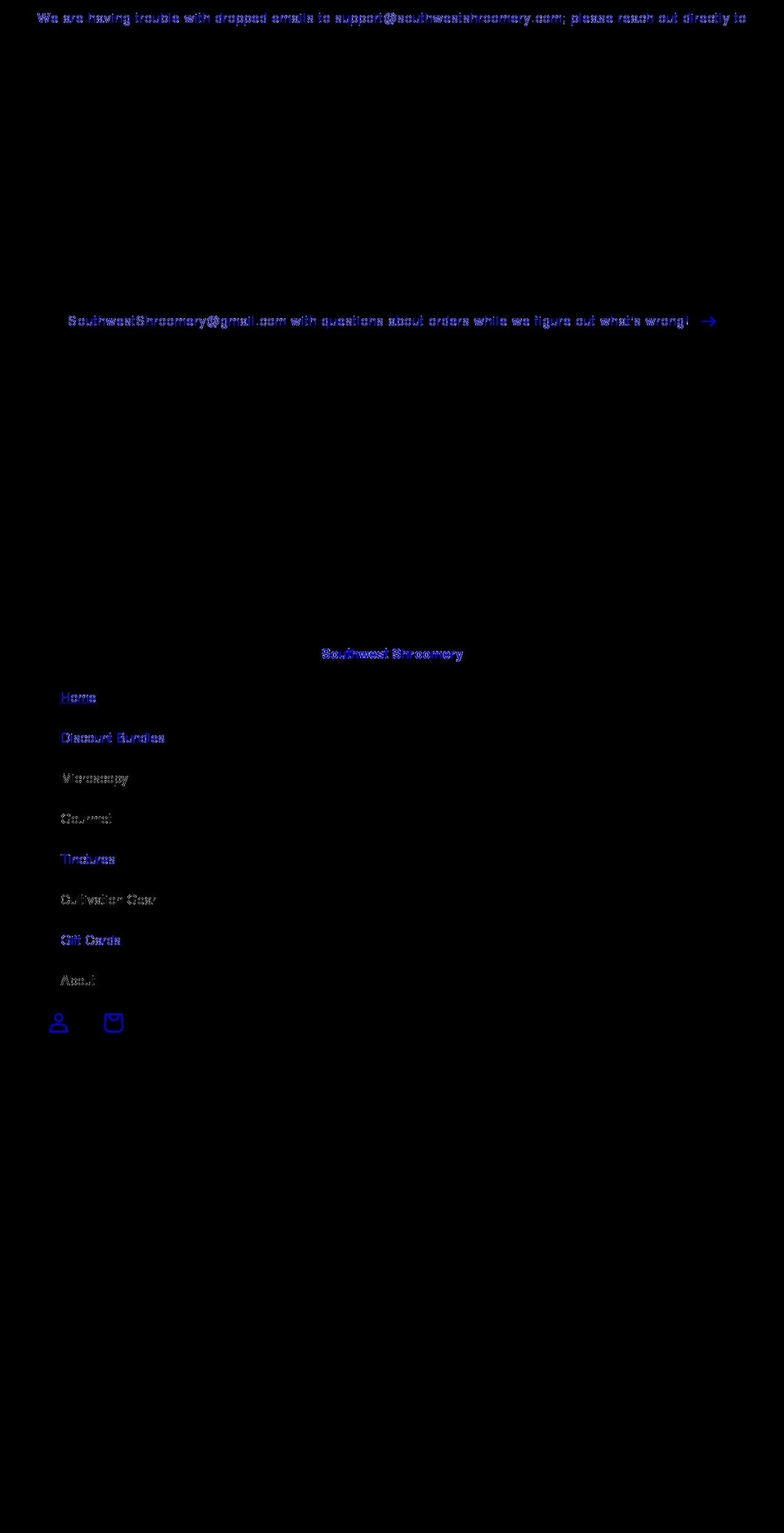 southwestshroomery.com shopify website screenshot