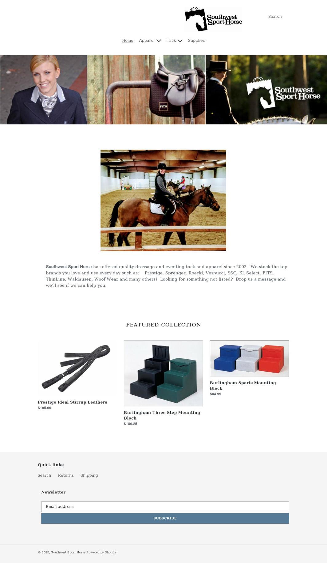 southwestsporthorse.com shopify website screenshot
