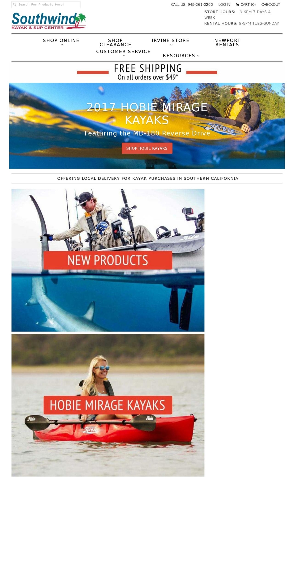southwindkayaks.com shopify website screenshot