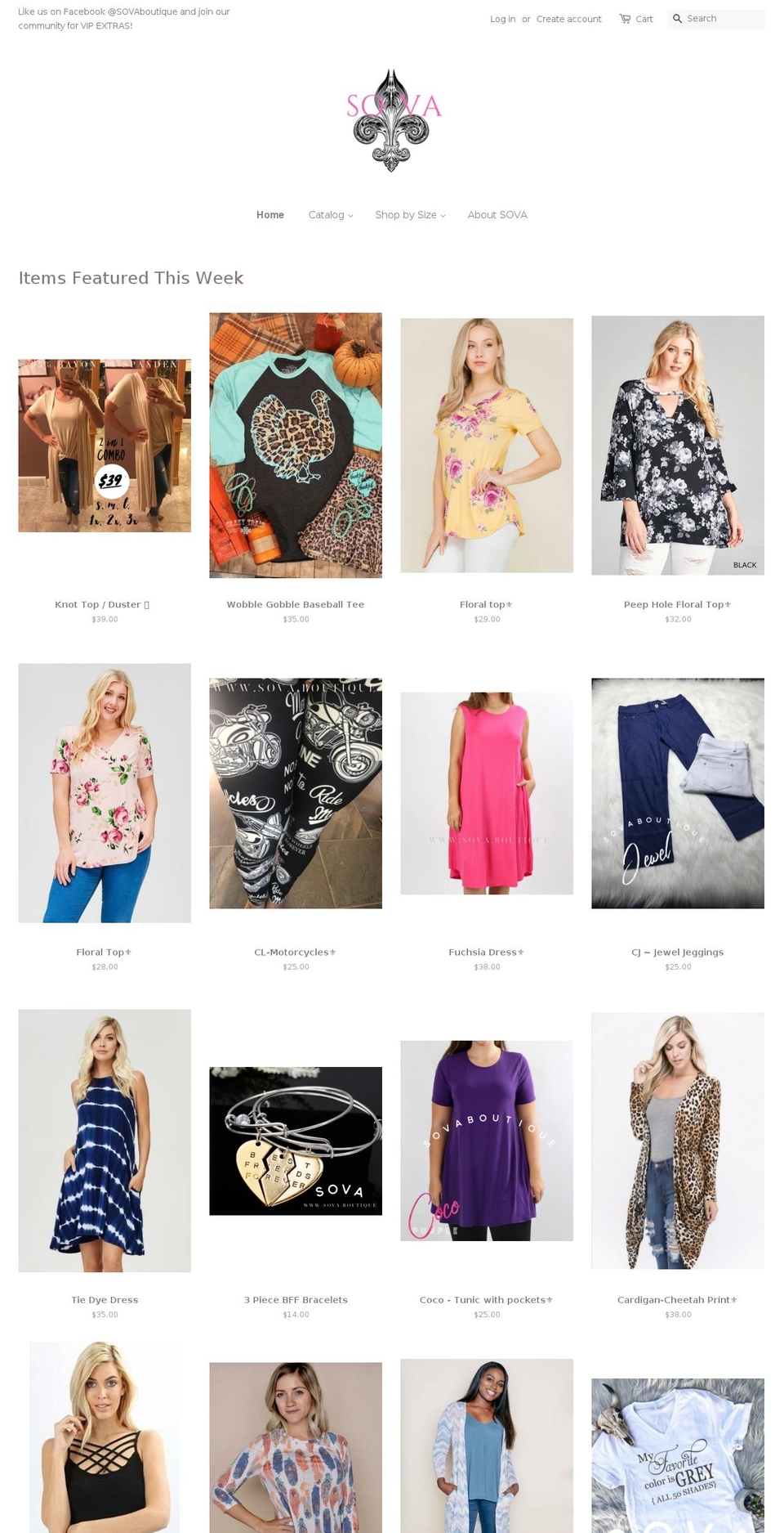 sova.boutique shopify website screenshot