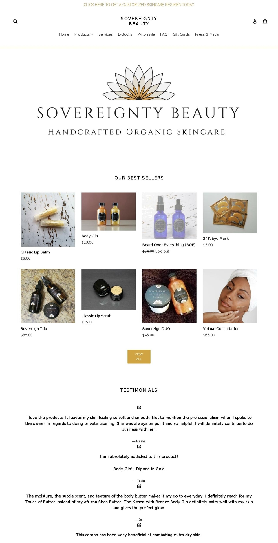 sovereigntybeauty.com — Shopify storefront screenshot