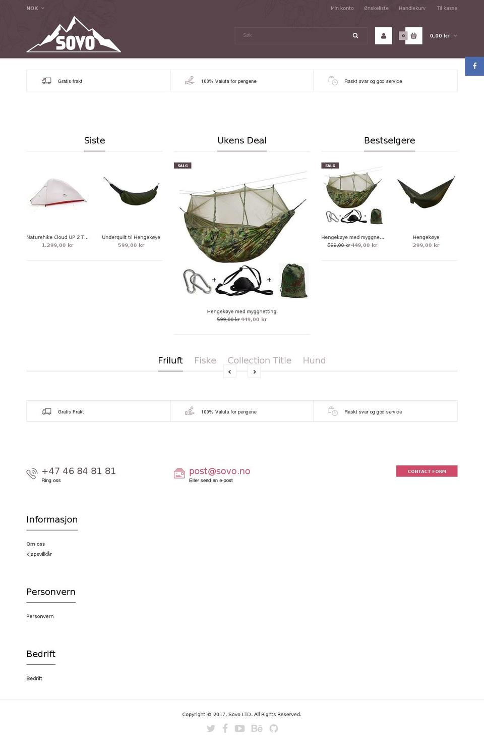 sovo.no shopify website screenshot