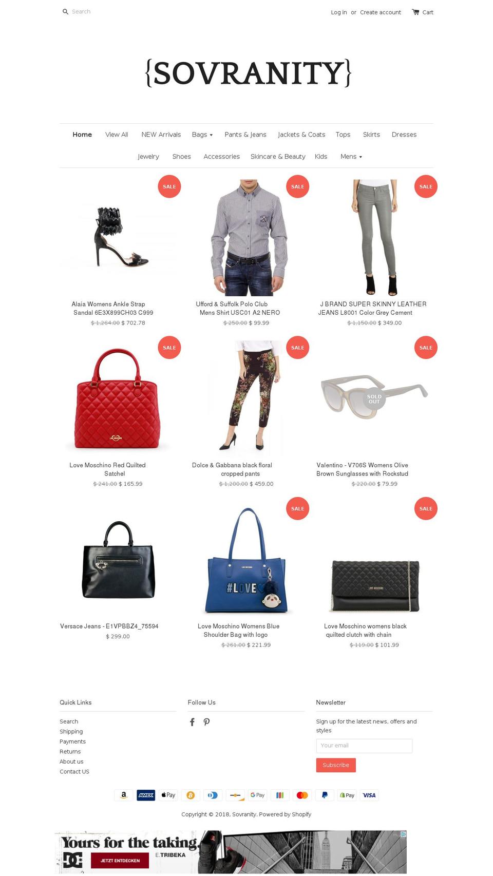 sovranity.com shopify website screenshot