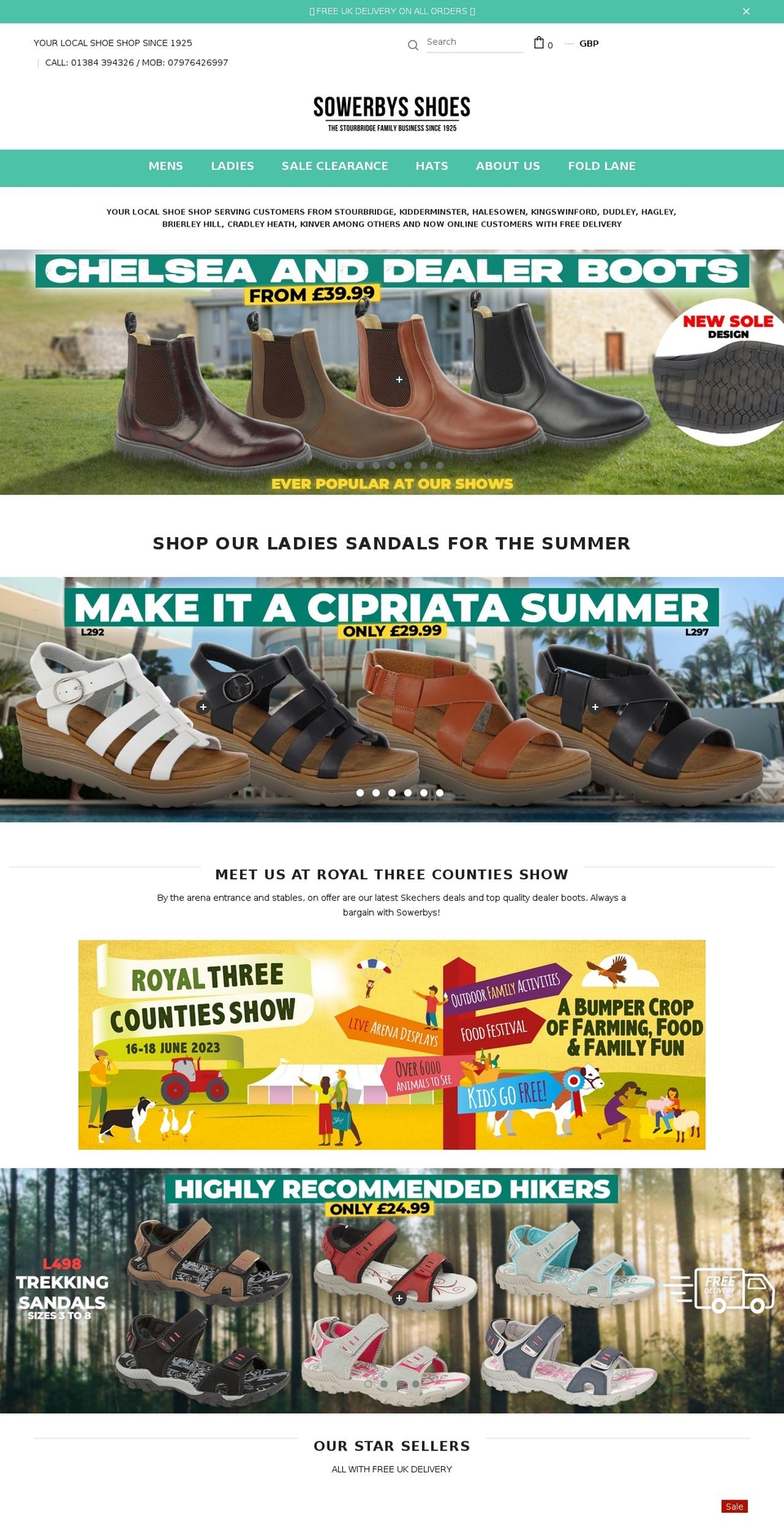 sowerbysshoes.co.uk shopify website screenshot