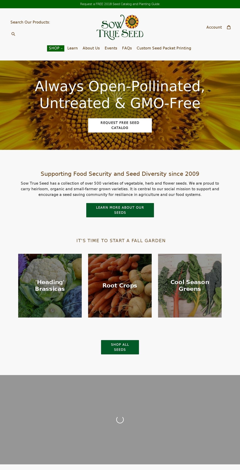 sowtrueseeds.org shopify website screenshot