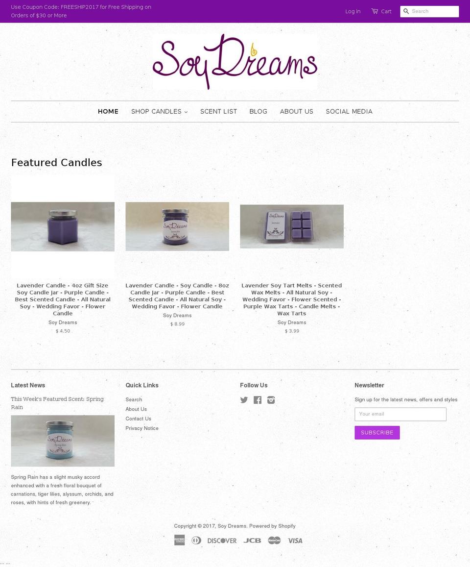 soydreamscandles.com shopify website screenshot